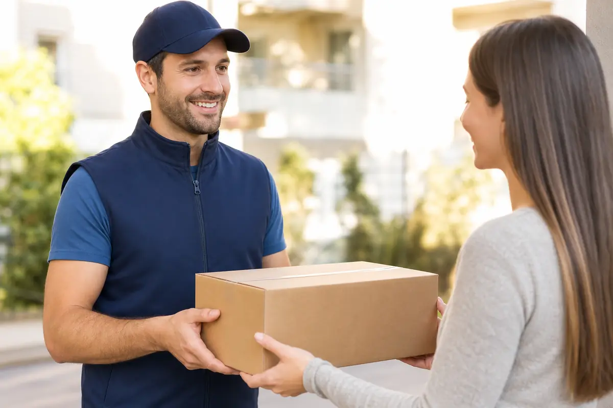 Aramex Logistics delivery partner handing a parcel to a customer